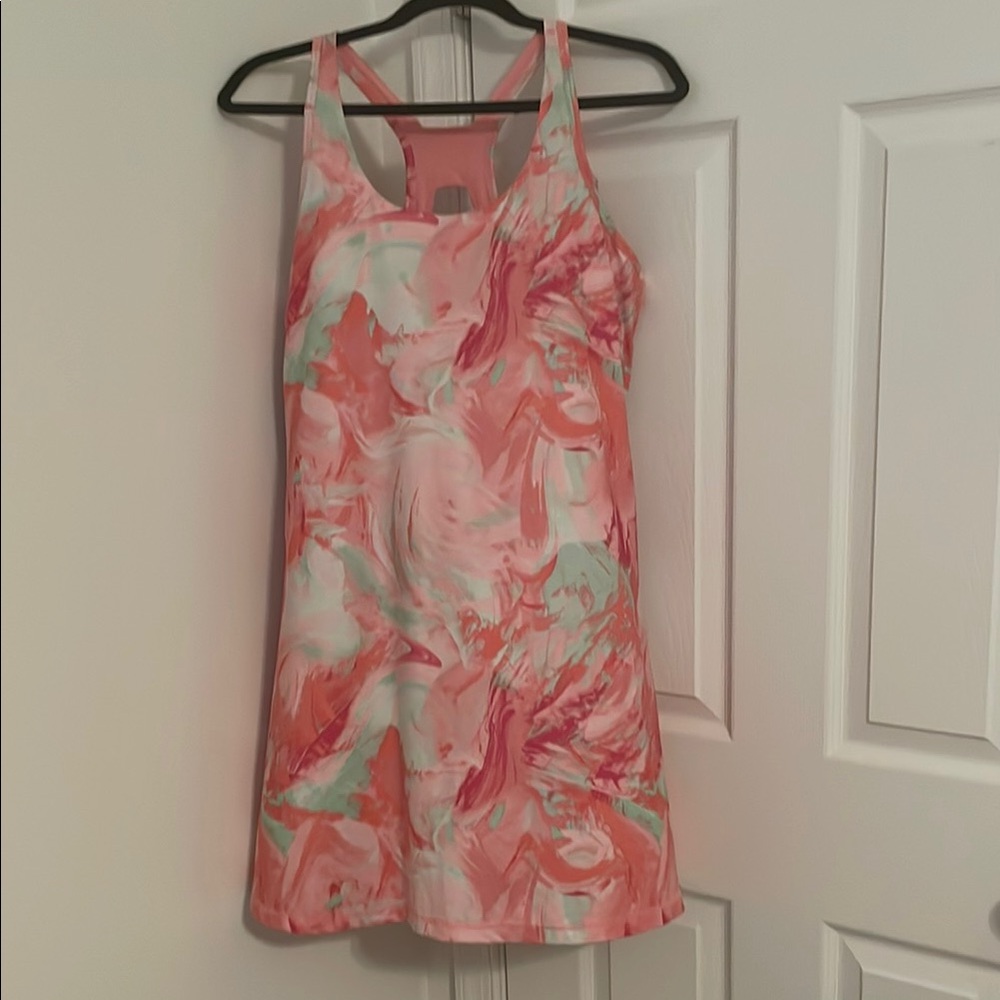 Ideology Pink and Green Swirl Mini Razorback tank Dress